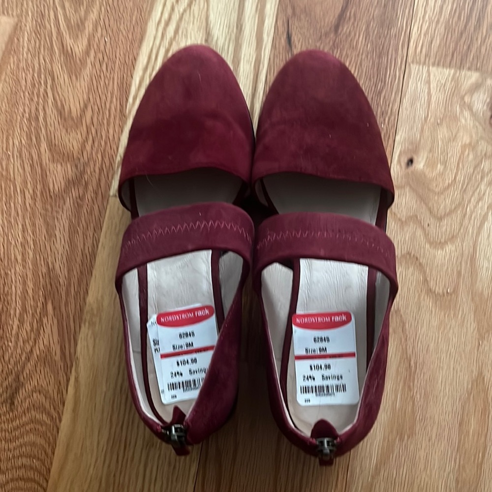 Eileen Fischer maroon suede low platform Mary Janes never worn one inch platform